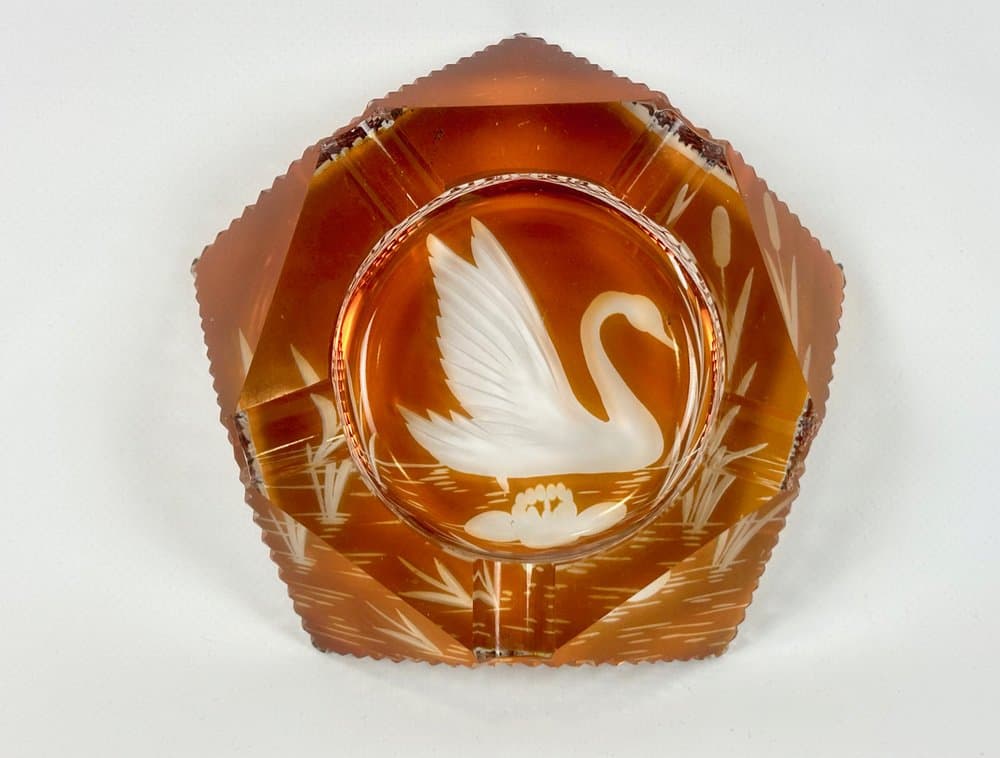 Popielniczka, pomarańczowy, szkło, Polska, lata 60. - 150340