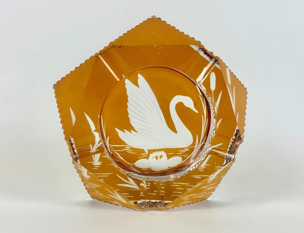 Popielniczka, pomarańczowy, szkło, Polska, lata 60. - 150346