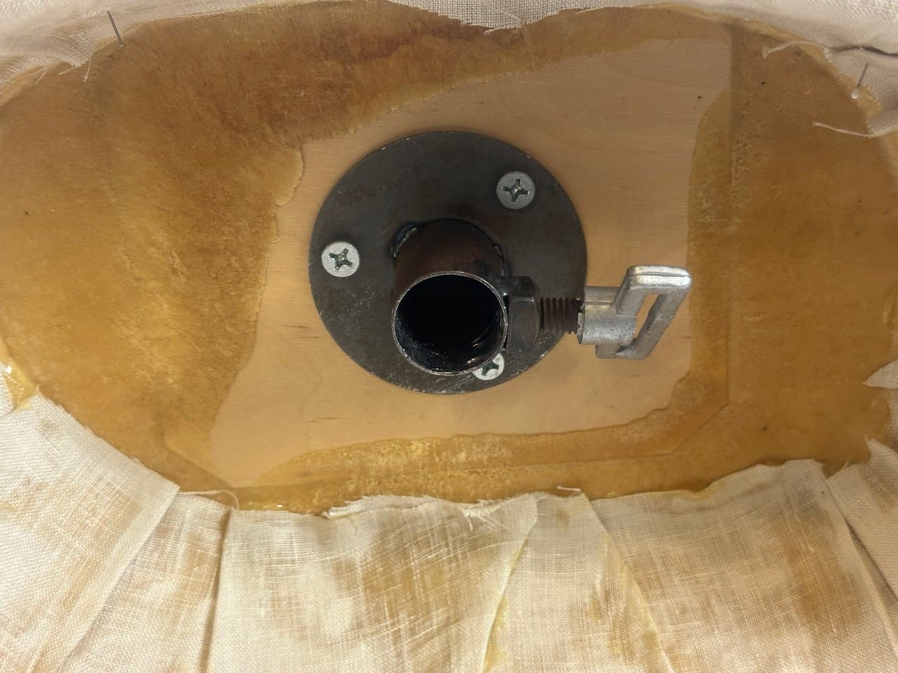 Manekin krawiecki mid-century, len beżowy, metal, plastik, Szwecja, lata 60. - 150368