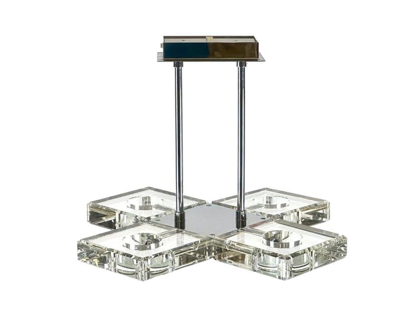 Lampa wisząca, transparentny kryształ, chrom, lata 90.