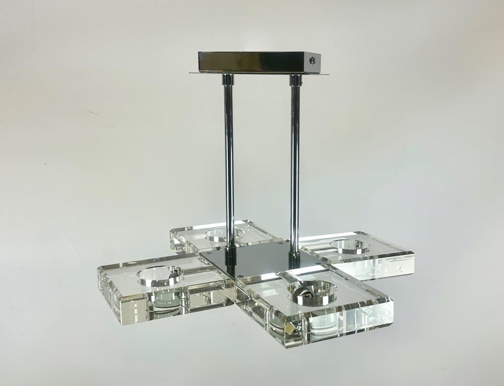 Lampa wisząca, transparentny kryształ, chrom, lata 90. - 150375