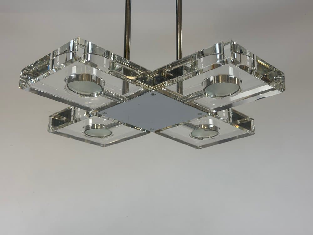 Lampa wisząca, transparentny kryształ, chrom, lata 90. - 150371