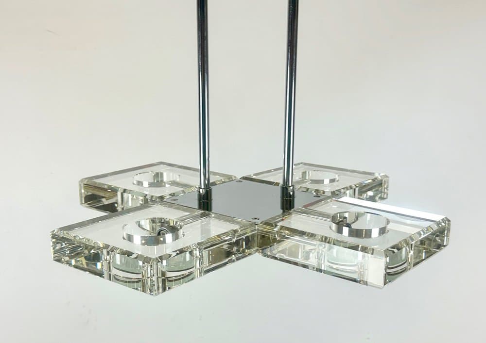 Lampa wisząca, transparentny kryształ, chrom, lata 90. - 150378