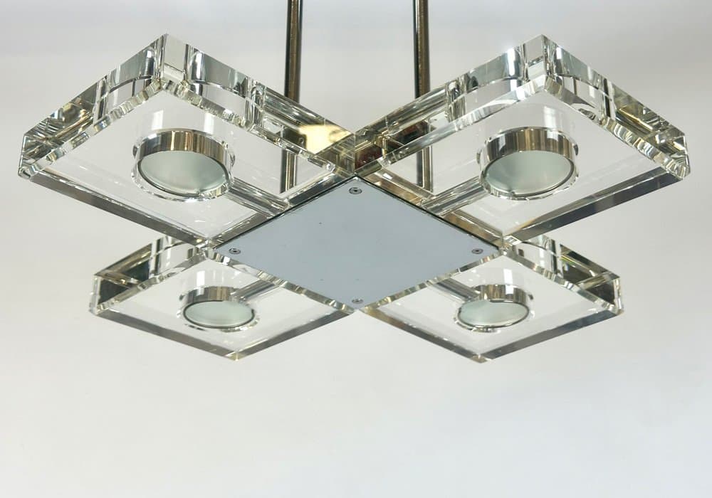 Lampa wisząca, transparentny kryształ, chrom, lata 90. - 150370