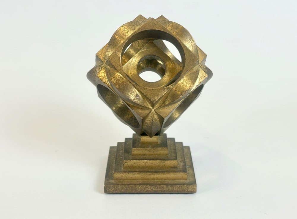 Przycisk do papieru geometryczny, złoty, brąz, lata 70. - 150442