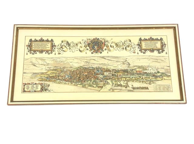 Print View of Stuttgart in 1592, copper multicolor, Germany, 1980s - DIMENSION
