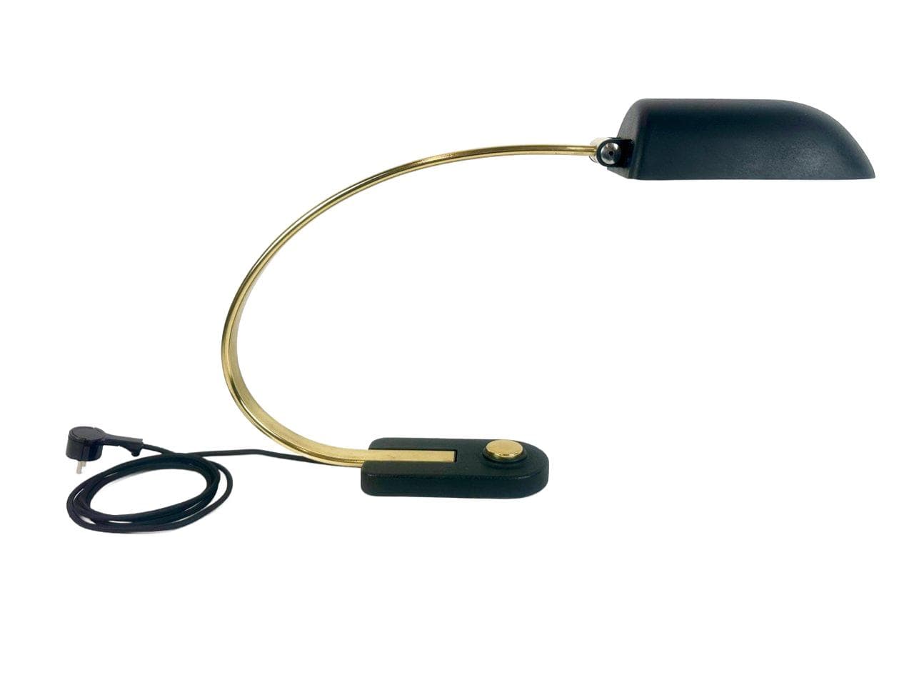 Lampa biurkowa, Space Age Model 7620, mosiądz złoty, stal czarna, Hillebrand, Niemcy, lata 60.