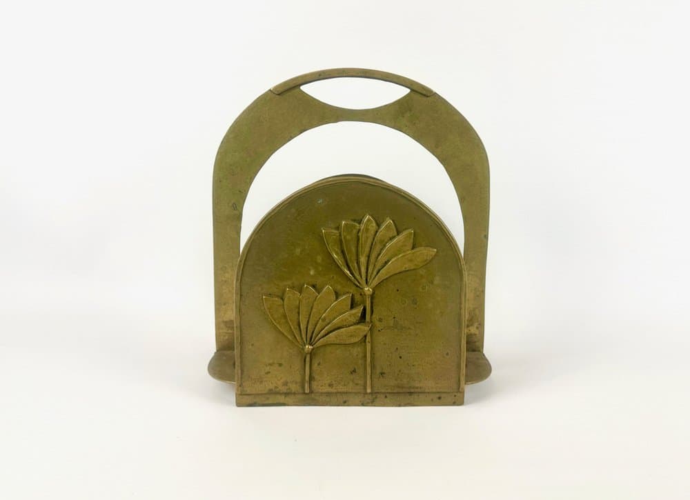 Magazine Rack Brutalism, gold brass, Italy, 1970s - 150543