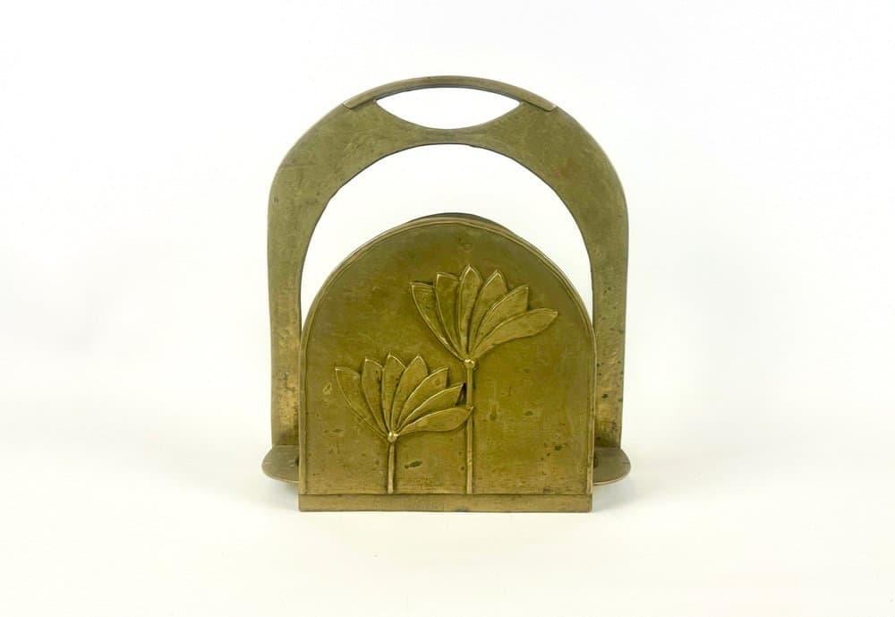 Magazine Rack Brutalism, gold brass, Italy, 1970s - 150545