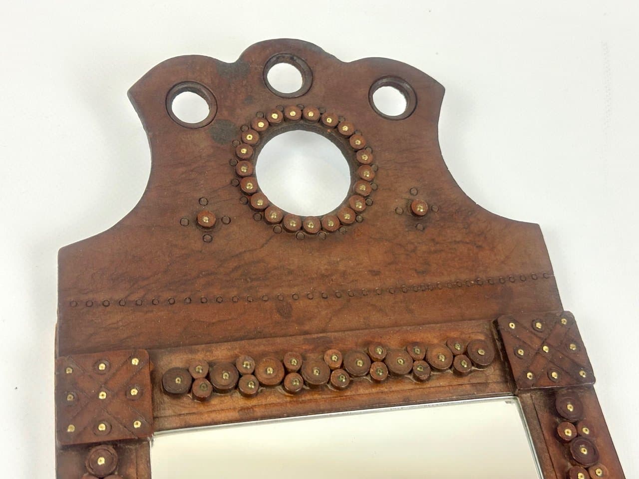 Lustro Folk Art, brązowy, skóra, Węgry, lata 60. - 150572