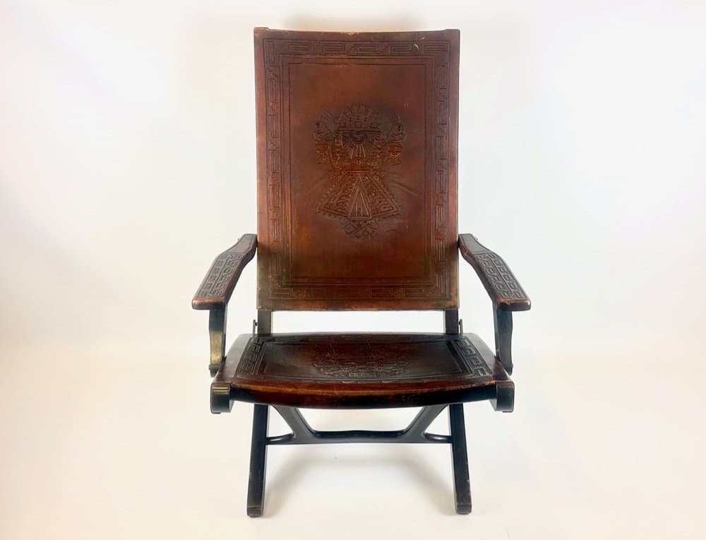 Krzesło składane, brązowy, skóra naturalna, Ekwador, lata 50. - 150593