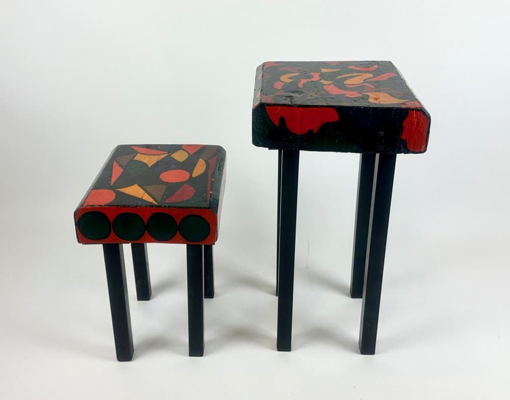 Set of Two Stools, Hand-Painted, Black, Wood, Germany, 1970s. - 150764