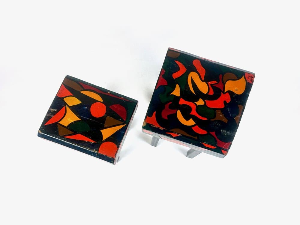 Set of Two Stools, Hand-Painted, Black, Wood, Germany, 1970s. - 150768