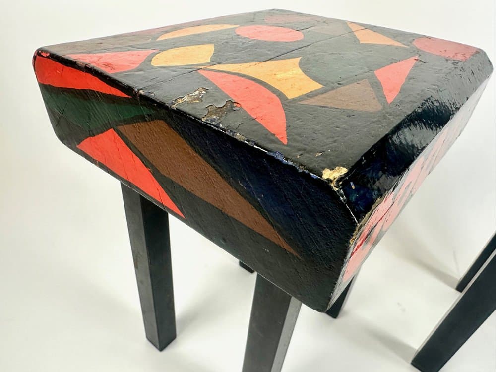 Set of Two Stools, Hand-Painted, Black, Wood, Germany, 1970s. - 150770