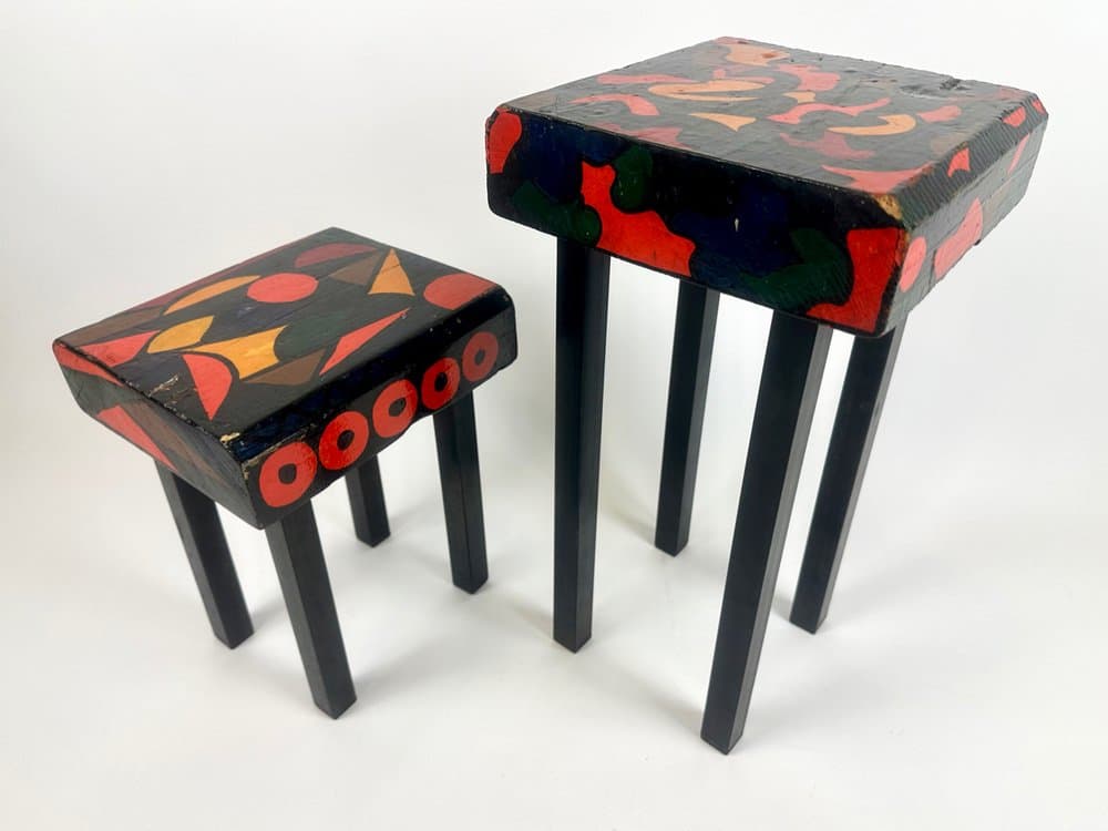 Set of Two Stools, Hand-Painted, Black, Wood, Germany, 1970s. - 150765