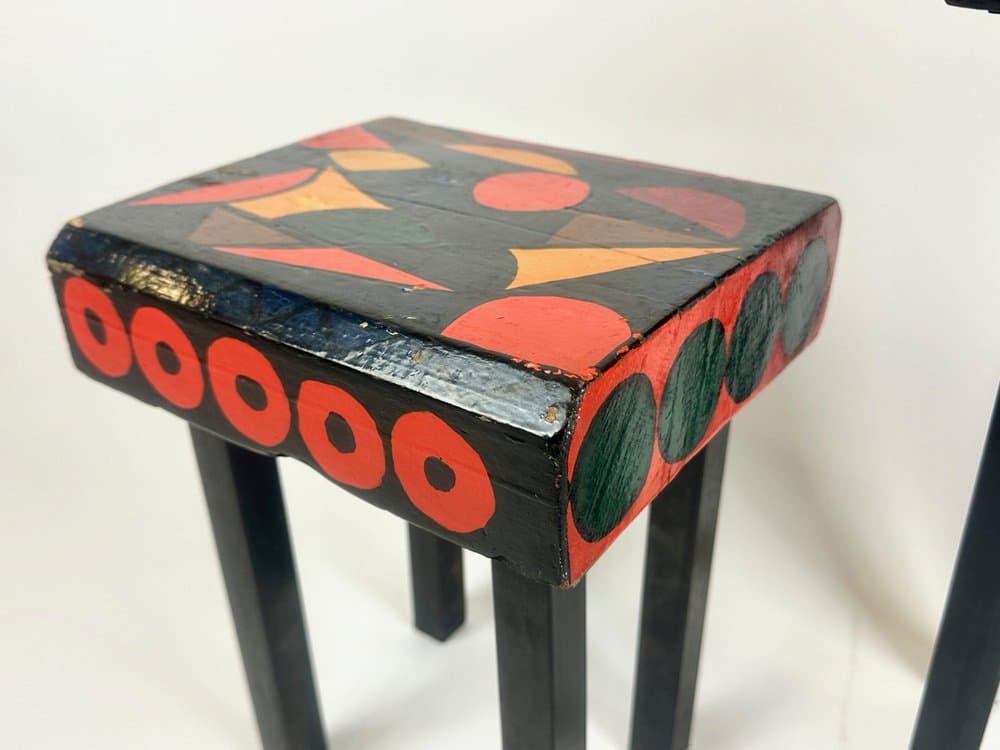 Set of Two Stools, Hand-Painted, Black, Wood, Germany, 1970s. - 150772