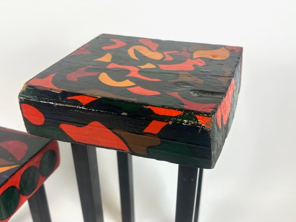 Set of Two Stools, Hand-Painted, Black, Wood, Germany, 1970s. - 150767