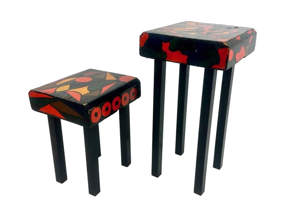 Set of Two Stools, Hand-Painted, Black, Wood, Germany, 1970s.