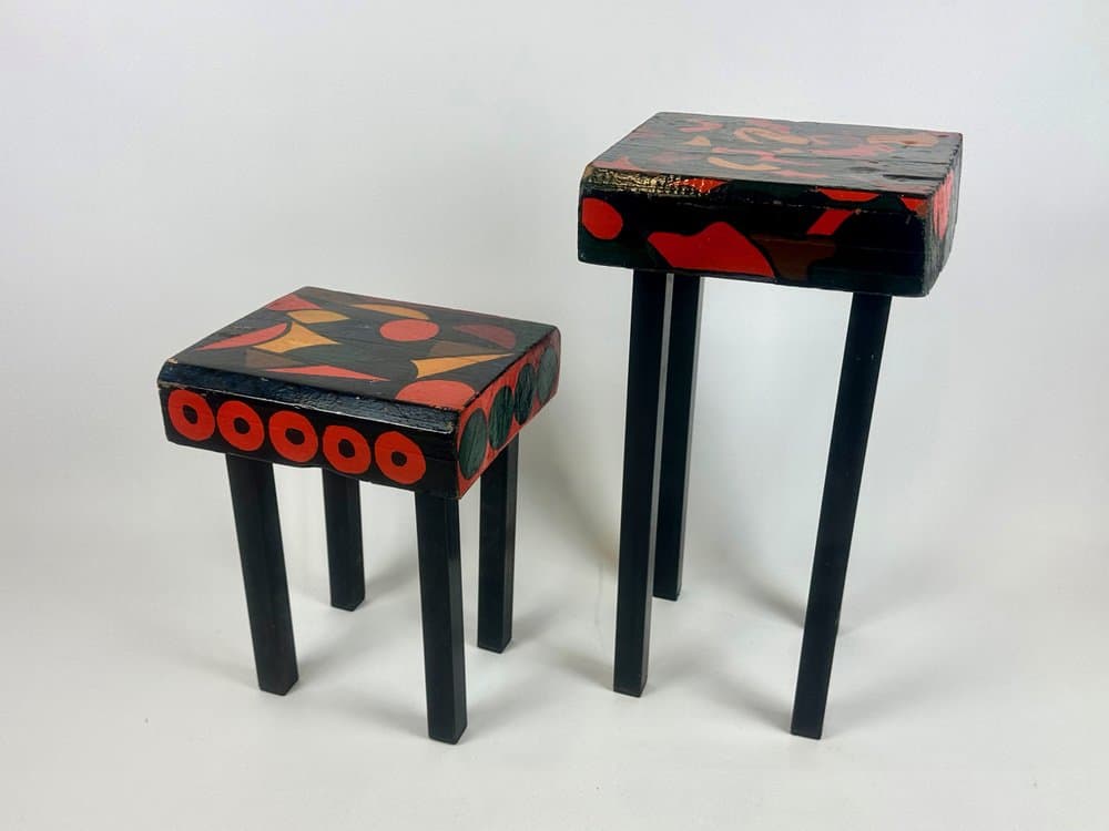 Set of Two Stools, Hand-Painted, Black, Wood, Germany, 1970s. - 150769
