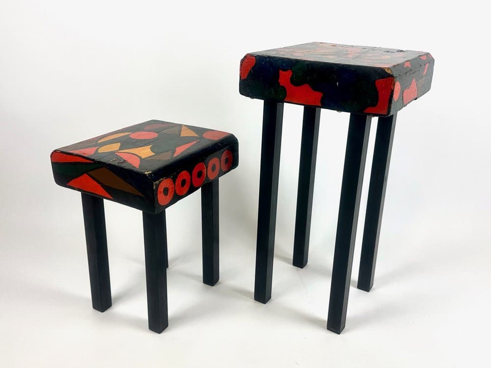 Set of Two Stools, Hand-Painted, Black, Wood, Germany, 1970s. - 150766
