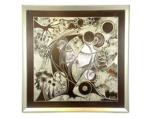 Panel dekoracyjny, figuratywny, srebrny, metal, Niemcy, lata 70. - WYMIARY