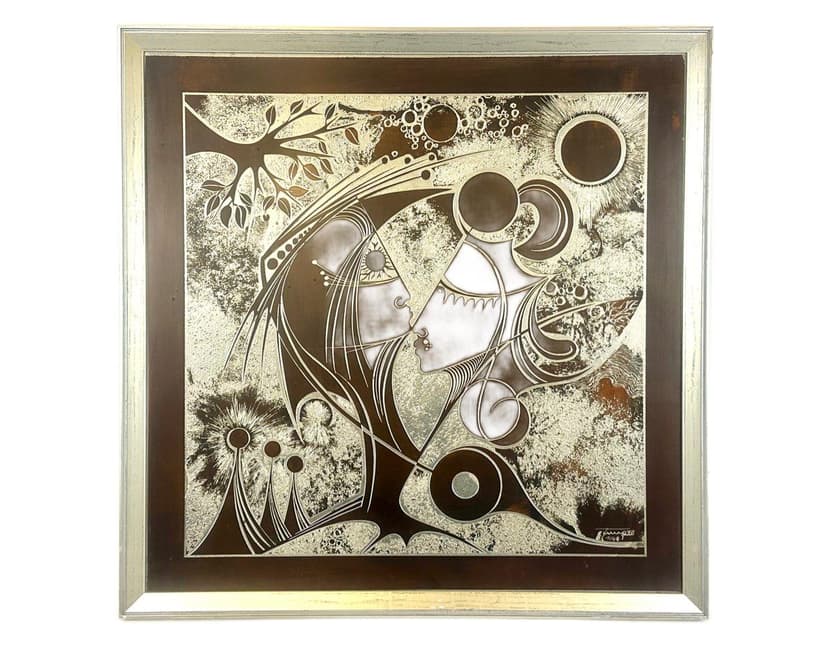 Panel dekoracyjny, figuratywny, srebrny, metal, Niemcy, lata 70.