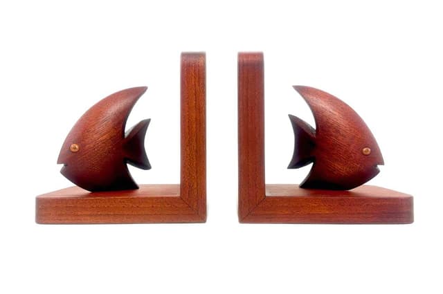 para podpórek na książki Scalar Fish, teak brąz ciemny, Dania, lata 60. - WYMIARY