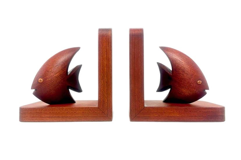 para podpórek na książki Scalar Fish, teak brąz ciemny, Dania, lata 60.
