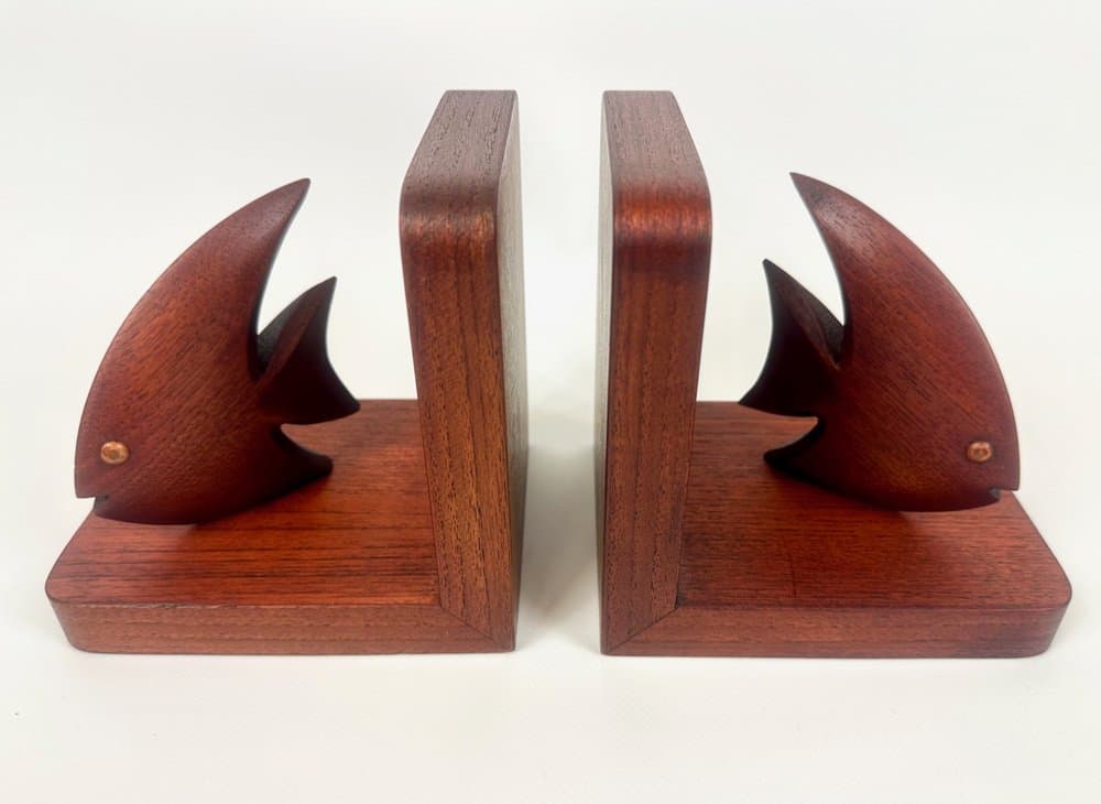 para podpórek na książki Scalar Fish, teak brąz ciemny, Dania, lata 60. - 150865