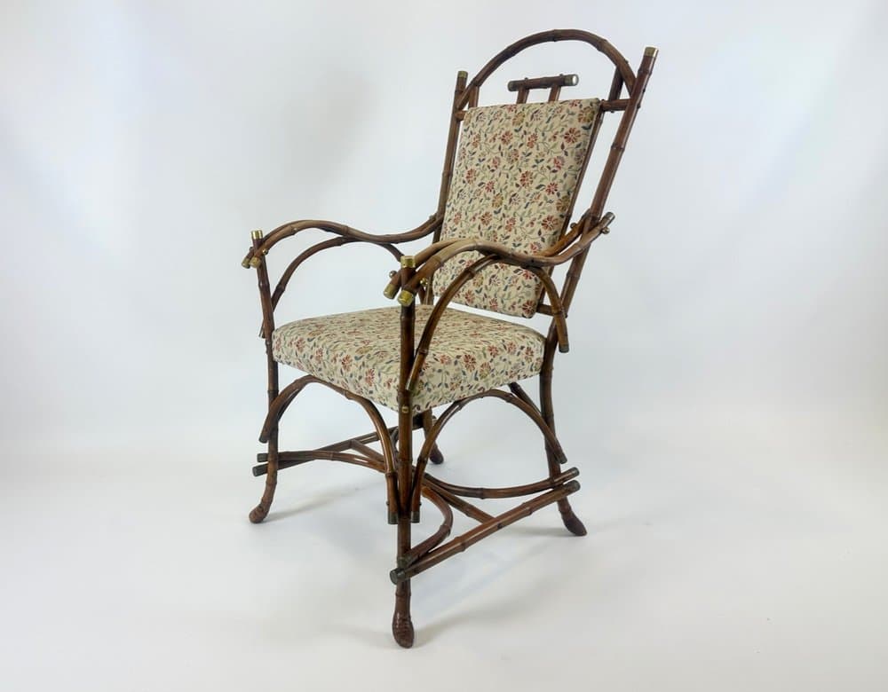 Krzesło boczne Art Nouveau, bambus brązowy jasny, mosiądz, Austria, pocz. XX w. - 150997