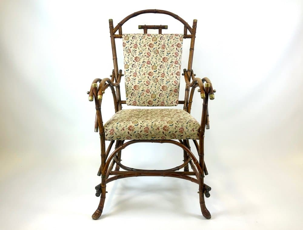 Krzesło boczne Art Nouveau, bambus brązowy jasny, mosiądz, Austria, pocz. XX w. - 150998