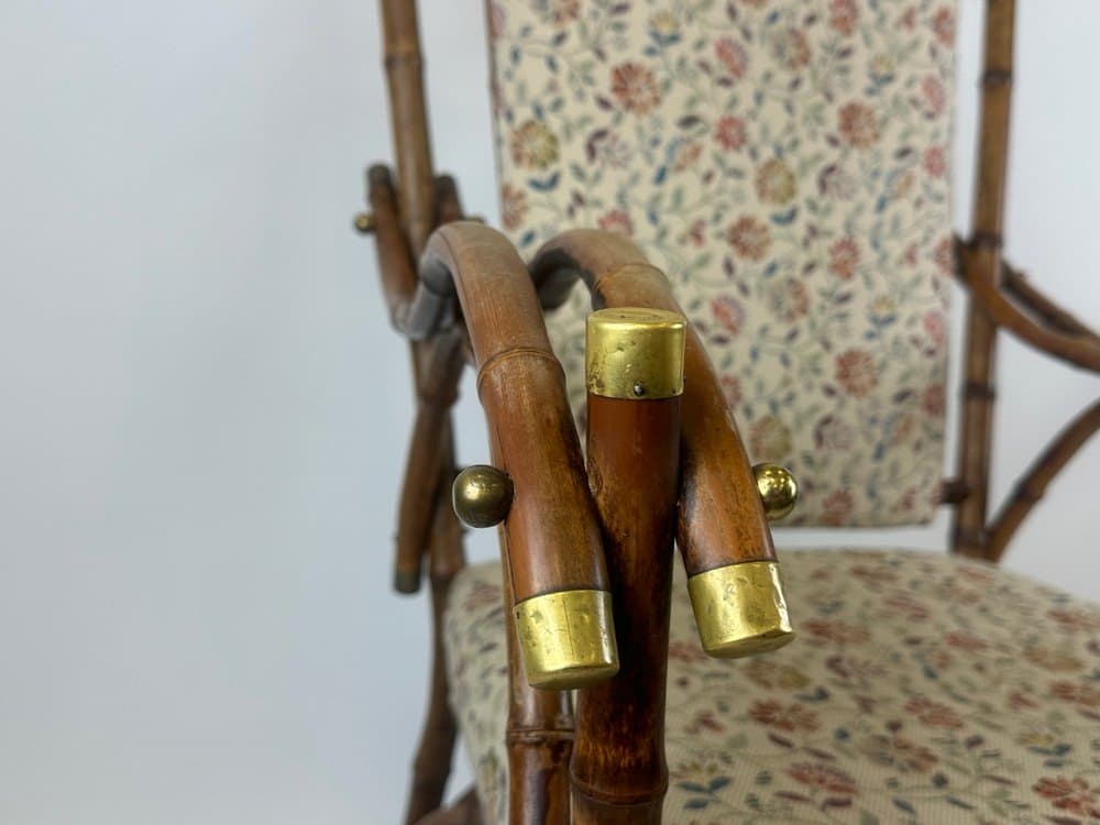 Krzesło boczne Art Nouveau, bambus brązowy jasny, mosiądz, Austria, pocz. XX w. - 151004