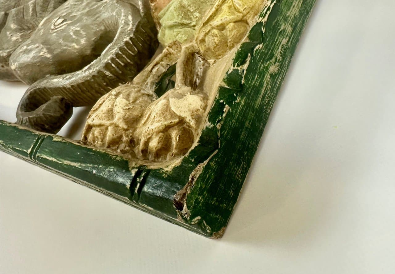 Wall Relief Elephant, green, wood, Thailand, 1960s. - 151069