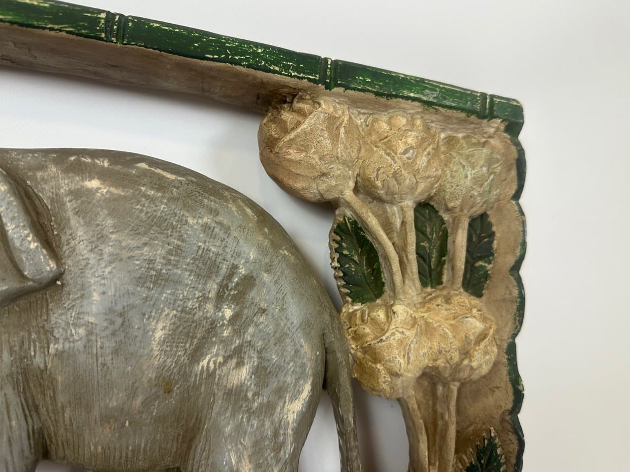 Wall Relief Elephant, green, wood, Thailand, 1960s. - 151075