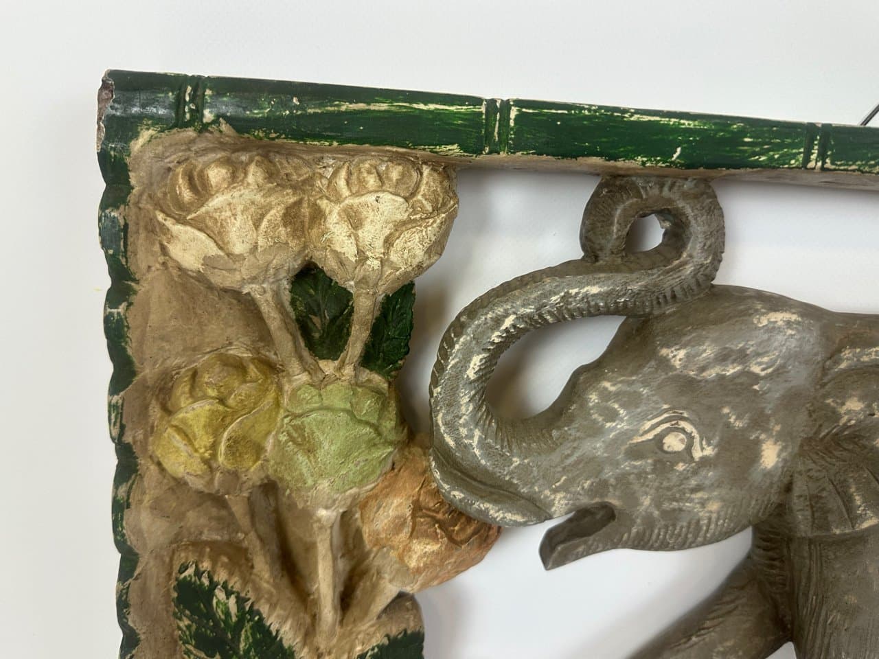 Wall Relief Elephant, green, wood, Thailand, 1960s. - 151073
