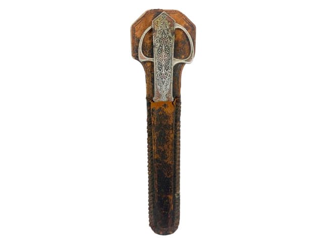 Zestaw biurkowy secesyjny, brązowy, skóra naturalna, stal, złocenie, Niemcy, lata 10. - WYMIARY