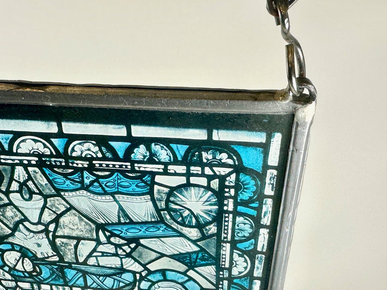 Panel witrażowy wiszący, niebieski, szkło, Francja, lata 50. - 151164