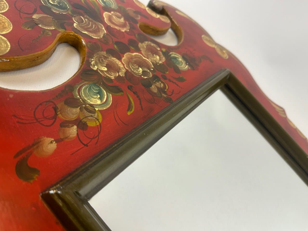 Wall Mirror Folk Art, red, glass, wood, Austria, 1970s. - 151228