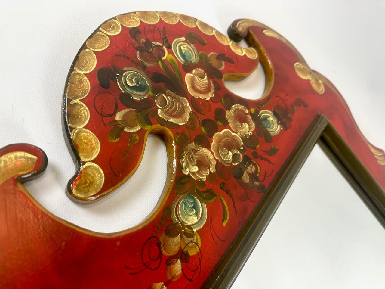 Wall Mirror Folk Art, red, glass, wood, Austria, 1970s. - 151226