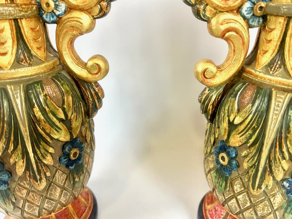 Para wazonów neoklasycystycznych, złoty, drewno, Luksemburg, lata 80. - 151268