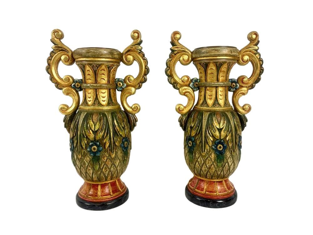 Para wazonów neoklasycystycznych, złoty, drewno, Luksemburg, lata 80. - 148412