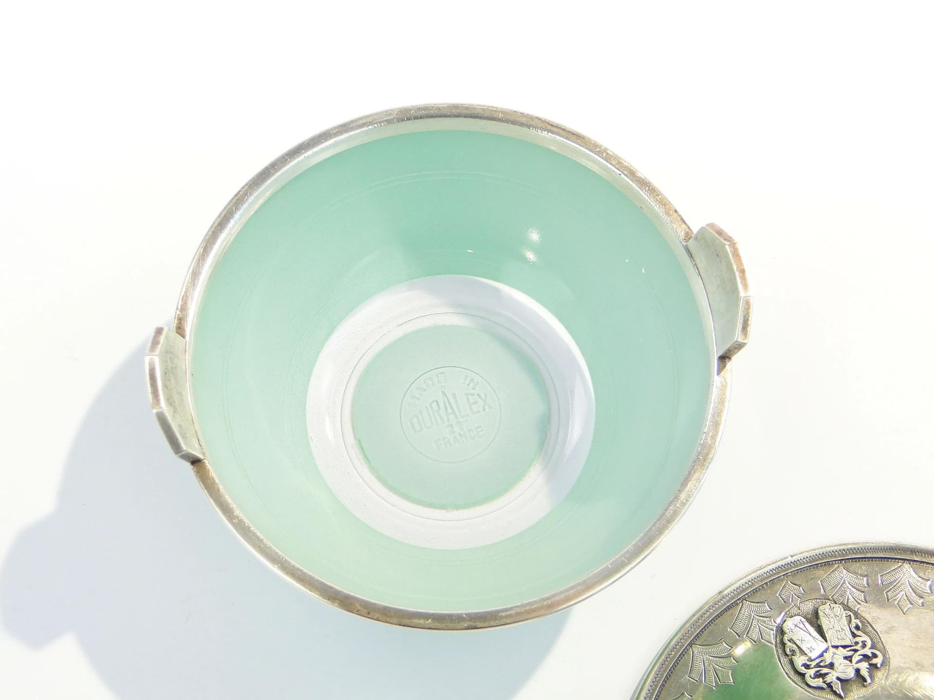 Cheese Container with Figural Lid, turquoise, glass, silver, France, 19th c. - 9287