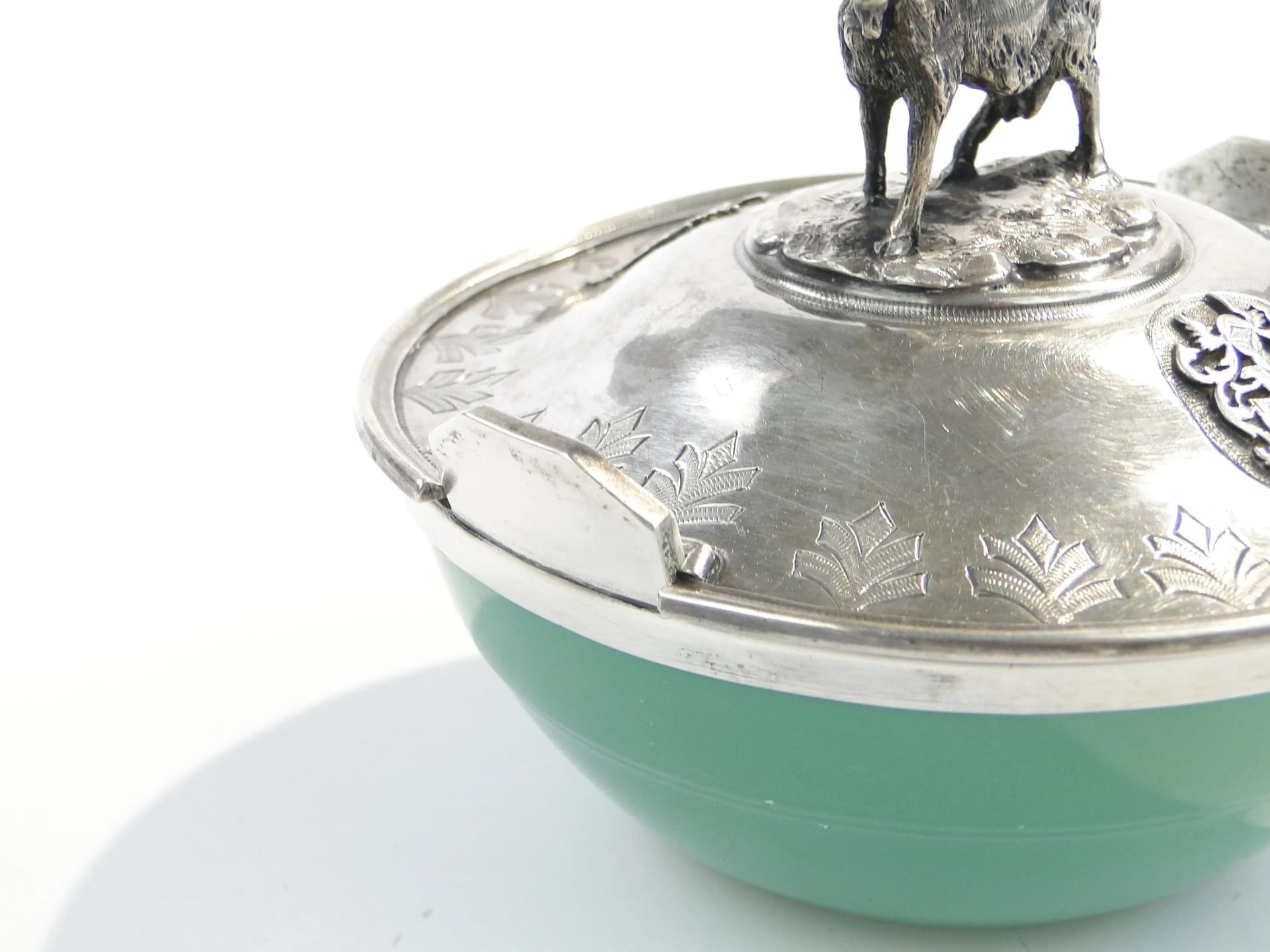 Cheese Container with Figural Lid, turquoise, glass, silver, France, 19th c. - 9282