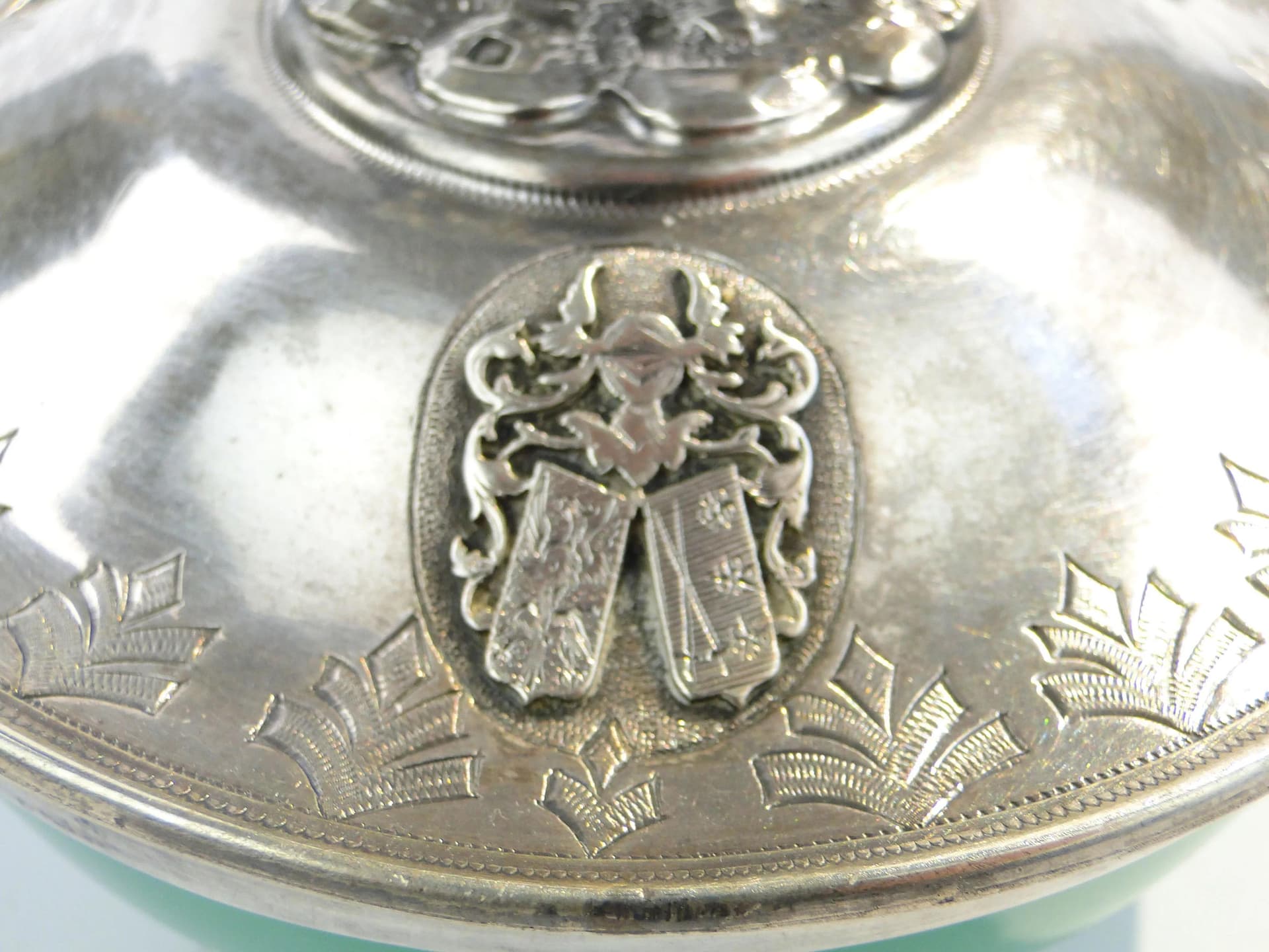 Cheese Container with Figural Lid, turquoise, glass, silver, France, 19th c. - 9285