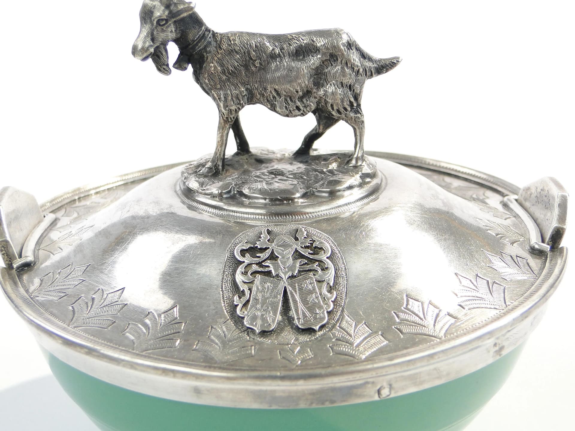 Cheese Container with Figural Lid, turquoise, glass, silver, France, 19th c. - 9281
