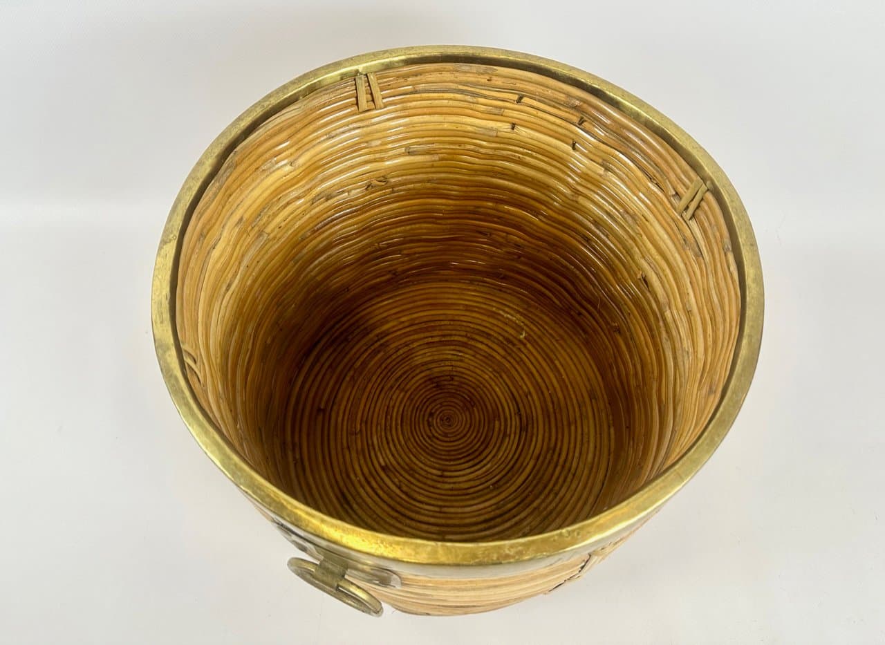Basket mid-century, beige bamboo, brass, Italy, 1950s - 151281