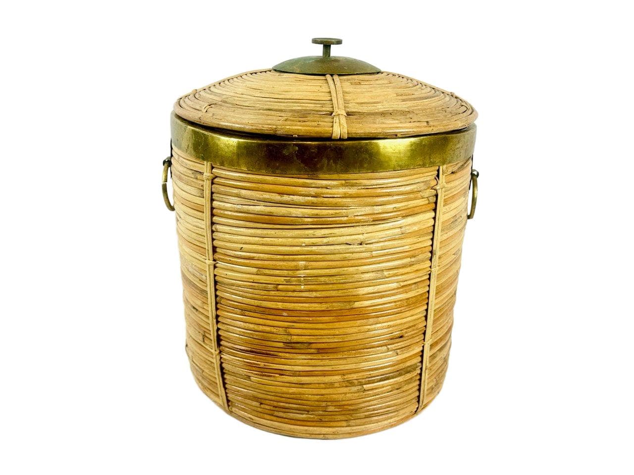 Basket mid-century, beige bamboo, brass, Italy, 1950s - 148414