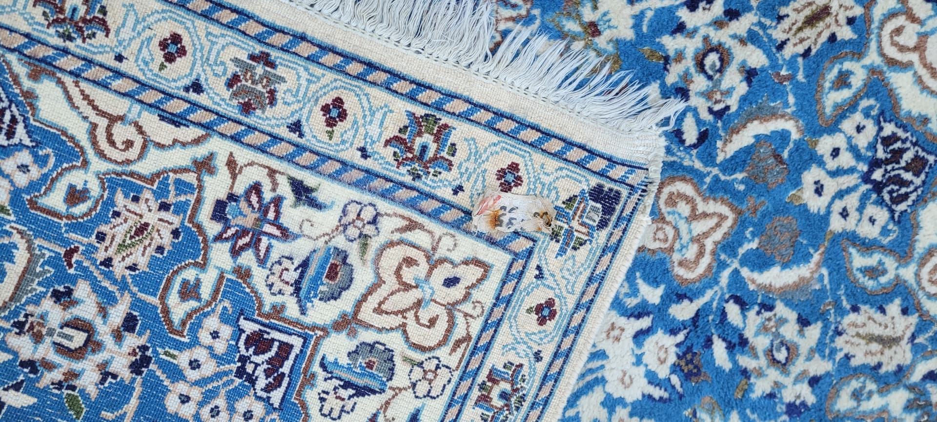 Dywan Nain 140x90 cm, niebieski, wełna jedwab, Iran - 134646