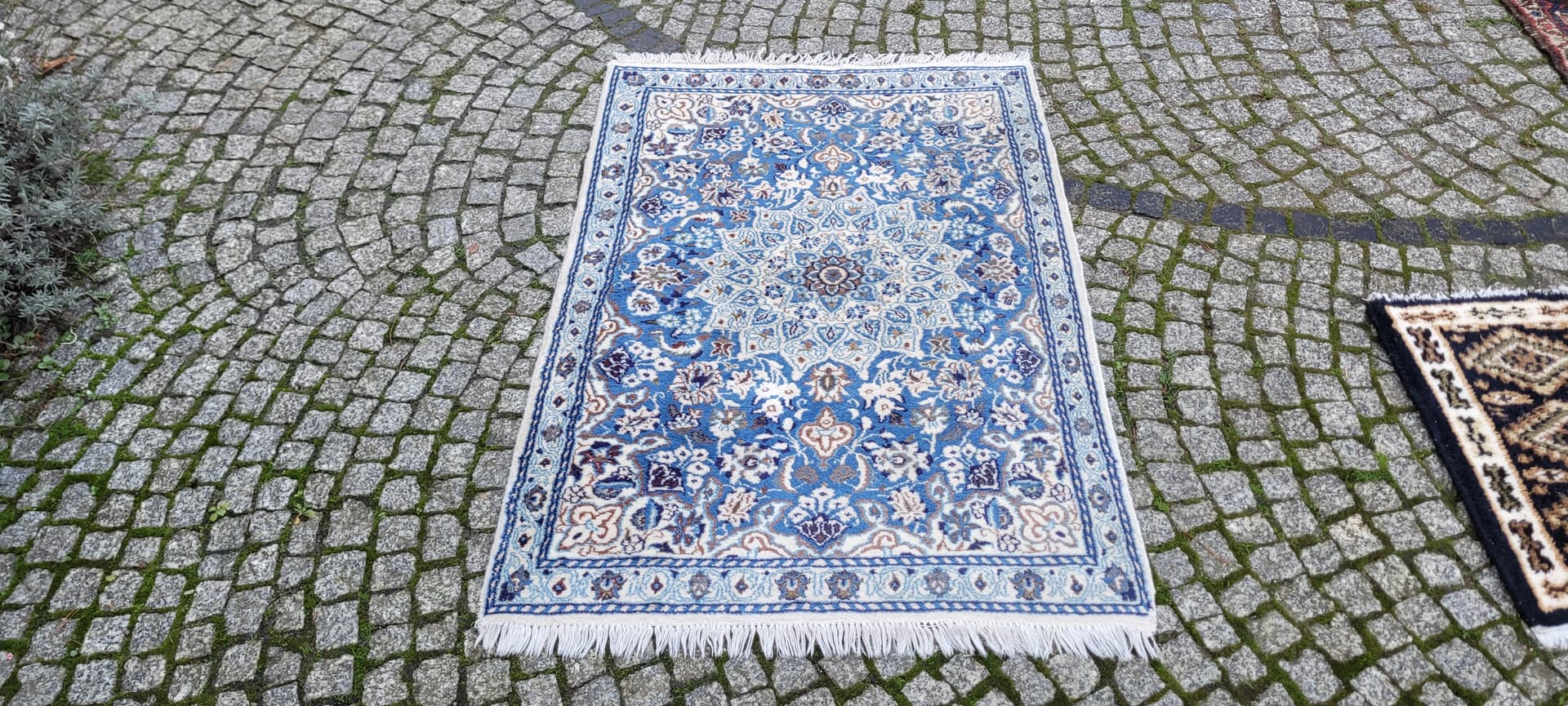 Dywan Nain 140x90 cm, niebieski, wełna jedwab, Iran - 134632