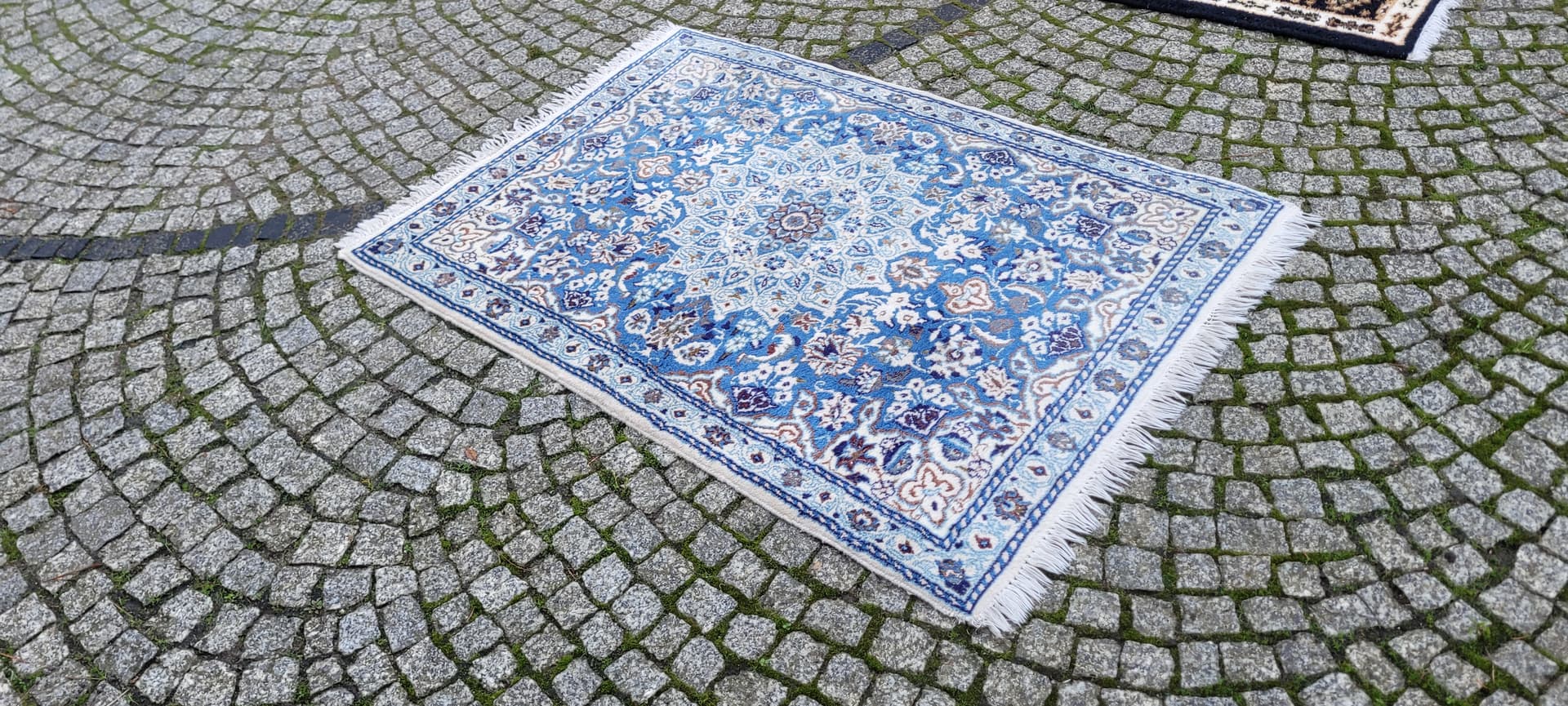 Dywan Nain 140x90 cm, niebieski, wełna jedwab, Iran - 134637